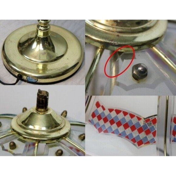 Vtg 1990s White Reverse Printed Checkered Gold Colored Bell Touch Lamp Red White - Picture 6 of 10